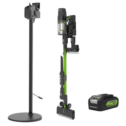 Image of Greenworks Greenworks 24V Stick Vacuum with 4.0Ah Battery and 5 Brush Accessories (incl. Stand and Super Charging Station)