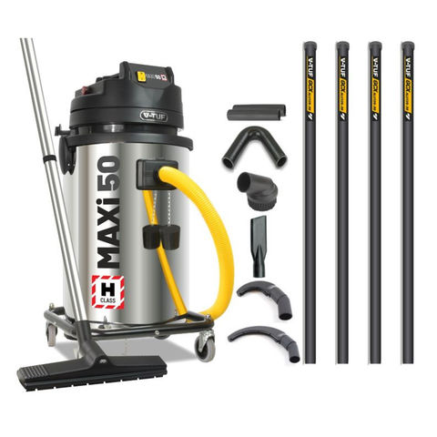 Image of V-TUF V-TUF MAXi - 50L H-Class 230V 1750W Industrial Dust Extraction Vacuum Cleaner - 5m High Level Cleaning Kit & Pipe Cleaning Tools