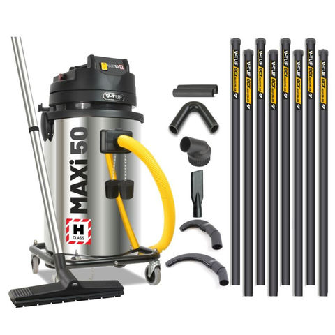 V-TUF MAXi - 50L H-Class 230V 1750W Industrial Dust Extraction Vacuum Cleaner - 10m High Level Cleaning Kit & Pipe Cleaning Tools