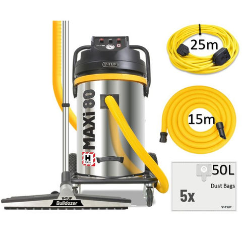 V-TUF MAXi - 80L H-Class 230V 3500W Dust Extraction Vacuum Cleaner - 5m High-Level Cleaning Kit