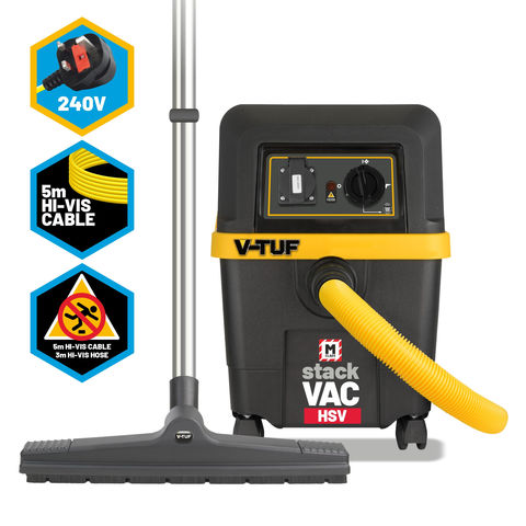 V-TUF V-TUF STACKVAC HSV 30L M-Class Dust Extractor - with Power Take Off - Health & Safety Version & 18L STACKPACK Tool Box Kit (230V)