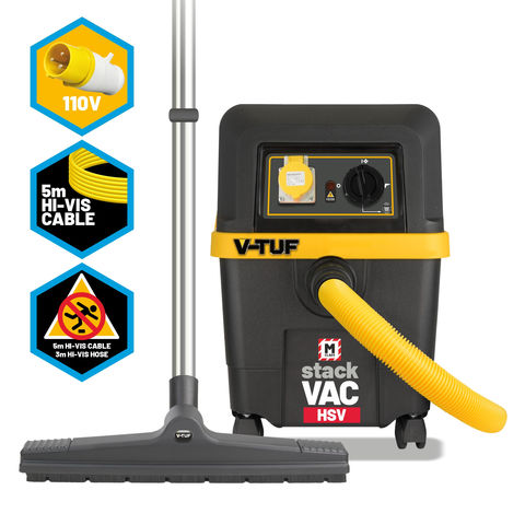 Image of V-TUF V-TUF STACKVAC HSV 30L M-Class Dust Extractor - with Power Take Off - Health & Safety Version & 18L STACKPACK Tool Box Kit (110V)