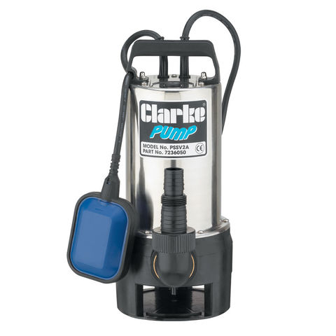 Image of Clarke Clarke PSSV2A 1½" 900W 208Lpm 8m Head Stainless Steel Submersible Dirty Water Pump with Float Switch (230V)