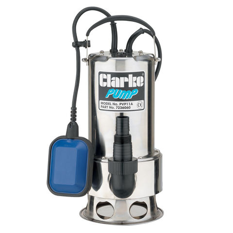 Image of Clarke Clarke PVP11A 1½" 1100W 258Lpm 11m Head Submersible Stainless Steel Dirty Water Pump with Float Switch (230V)