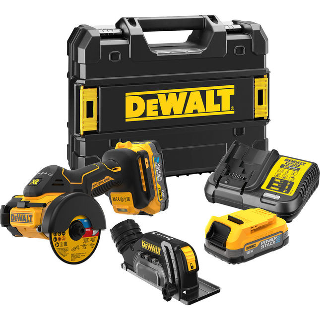 Dewalt Dcs438e2t-gb 18v Xr Brushless 76mm Cut Off Tool With 2x Powerstack 1.7ah Batteries & Charger