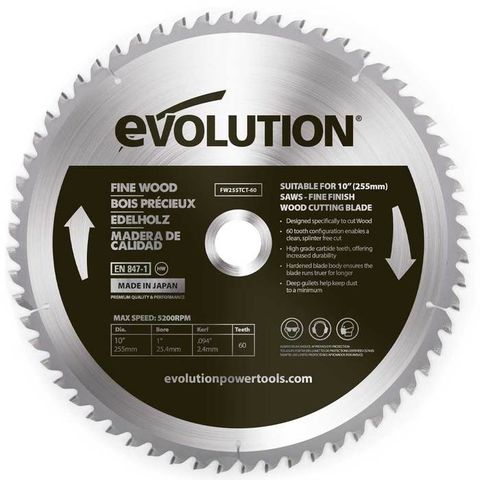 Image of Evolution Evolution FW255TCT-60 Fine Wood Blade 255mm