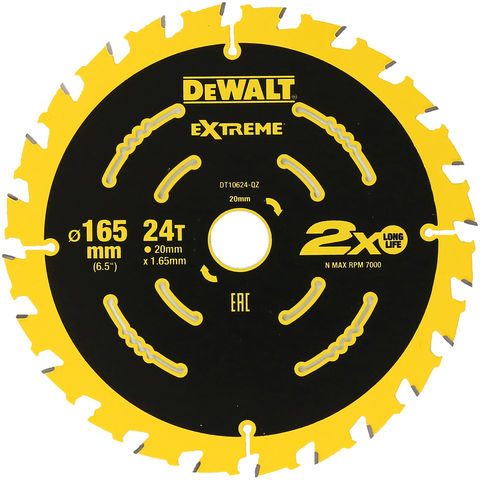 Photo of Dewalt Dewalt Extreme 2nd Fix Circular Saw Blade - 165mm 20mm Bore 24t