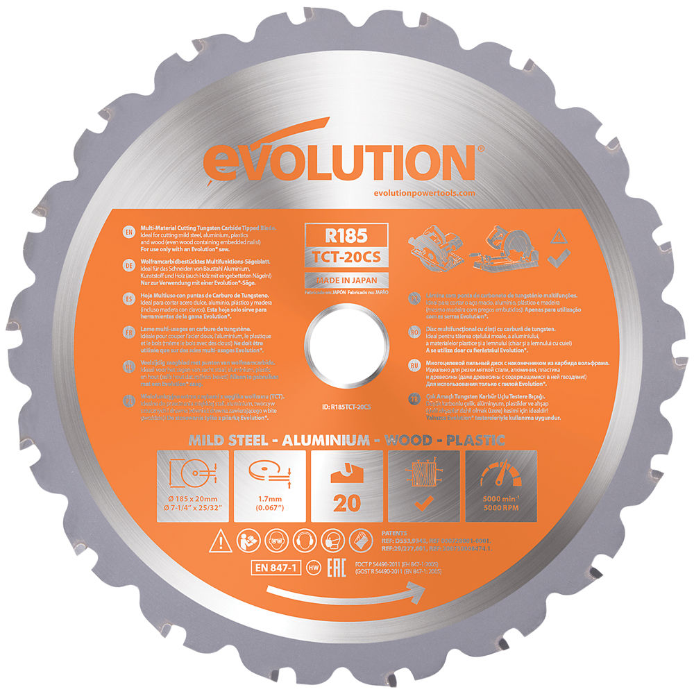 Evolution R185TCT-20CS 185mm Multi-Material Blade For Circular And Chop ...