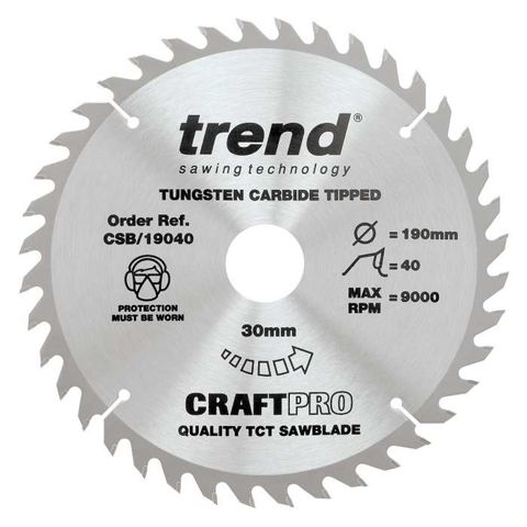 Trend CSB19040 - 40T 'CraftPro' Saw Blade 190mm