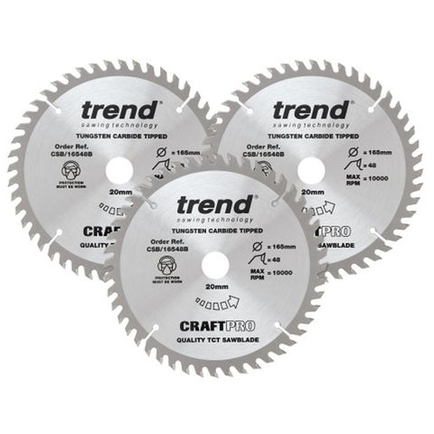 Image of Trend Trend 165mm 48 Tooth Circular Saw Blade Triple Pack