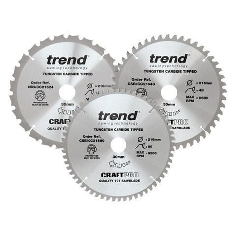 Image of Trend Trend Craft 216mm Triple Pack Circular Saw Blades - 24T, 48T, 60T