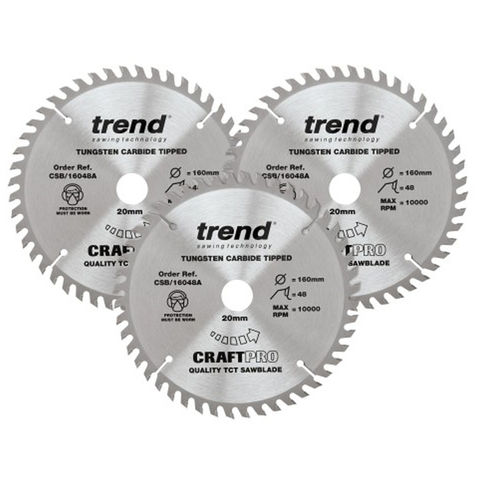 Image of Trend Trend 160mm 48T Circular Saw Blade Triple Pack