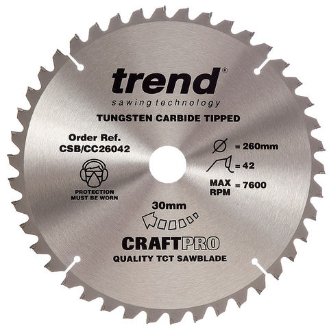Image of Trend Trend CSB/CC26042 Crosscut Craft Saw Blade 260x30mm 42T