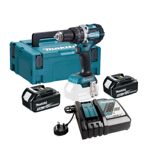 Makita DHP484RTJ 18V LXT BL Brushless Cordless Hammer Drill/Driver with 2 x 5Ah Batteries