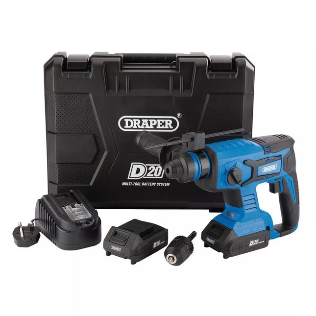 Image of Draper D20 20V Brushless SDS+ Rotary Hammer Drill with 2 x 2Ah Batteries and Charger