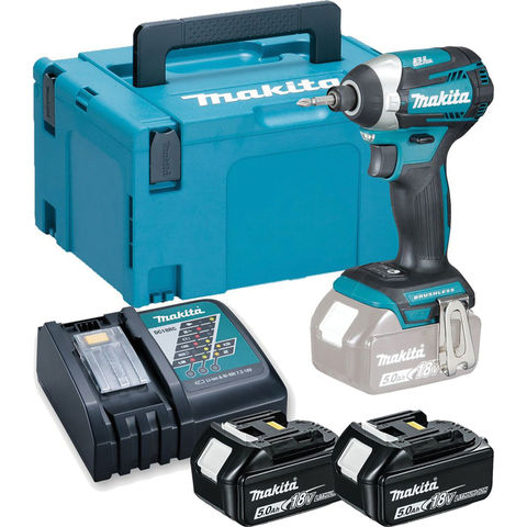 Makita DTD154RTJ 18V LXT BL Impact Driver with 2 x 5Ah Batteries, Charger & MakPac Case