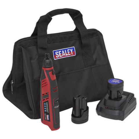 Photo of Sealey Cp 12volt Sealey Cp1207kit 12v Cordless Rotary Tool & Engraver 49 Piece Kit In Bag With 2 X 1.5ah Batteries & Charger