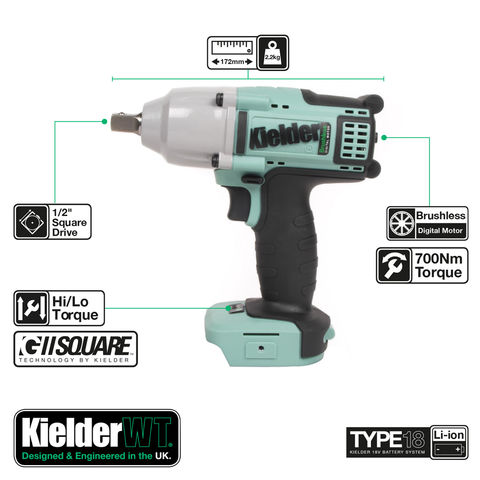 Kielder KWT-012-56 ½” Drive Cordless 18V Brushless 700Nm Impact Wrench ...