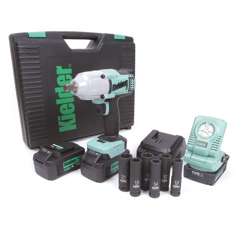 Kielder KWT-012-63 700Nm 1/2” Impact Wrench Kit with Socket Set & Work Light with 2 x 5Ah & 1 x 2Ah Batteries & Charger