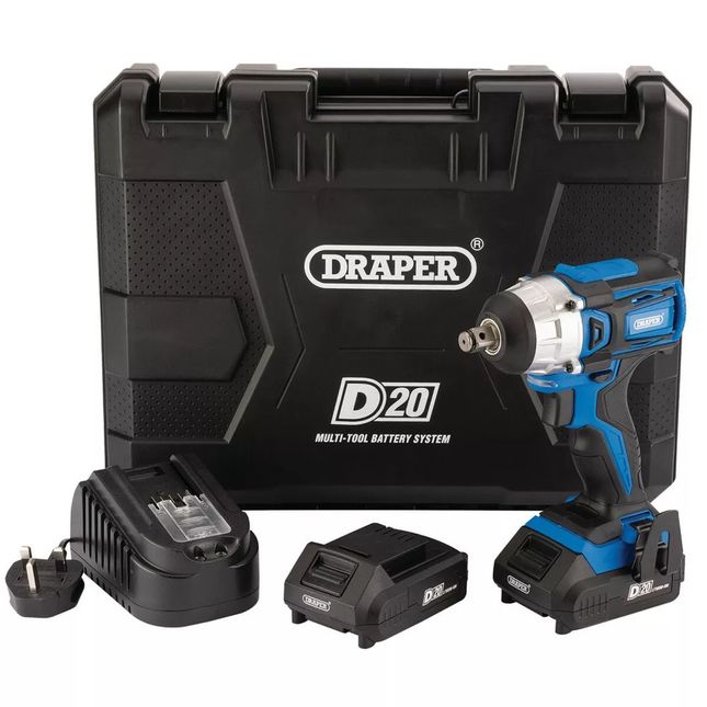 Draper D20 20v Brushless 250nm 1/2" Mid-torque Impact Wrench With 2 X 2ah Batteries And Charger
