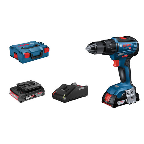 Bosch GSB 18V-55 Brushless Combi Drill with 2 x 2 Ah Batteries, Charger and L-BOXX