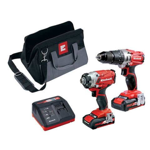Einhell Power X-Change 18 V Li-Ion Combi/Impact Driver Twin Pack with 2x2.0Ah Batteries
