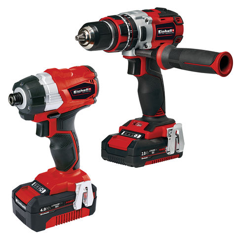Image of Einhell Power X-Change Einhell Power X-Change Combi Drill & Impact Driver Twinpack with 1 x 2.0Ah, 1 x 4.0Ah batteries
