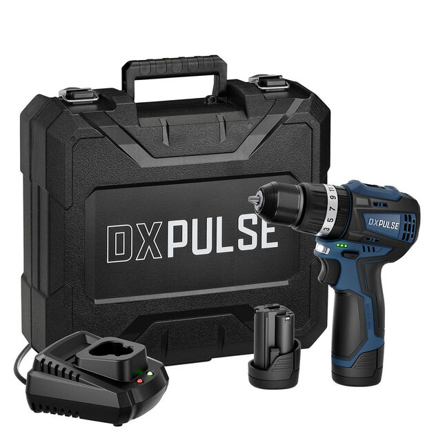 Image of Draper DXPULSE 12v Cordless Brushless Combi Drill 2 x 2ah Li-ion Charger Case