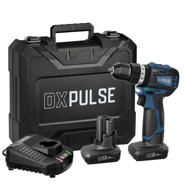 Image of Draper DXPULSE 12v Cordless Brushless Combi Drill 2 x 4ah Li-ion Charger Case