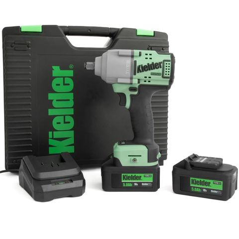 Kielder KWT-180 1/2” Drive 18V Brushless Mid-Torque 720Nm Impact Wrench Kit with 2x 4Ah Batteries, 3x Impact Sockets & Charger