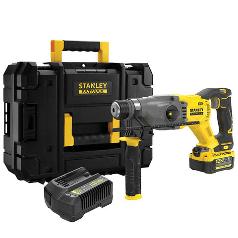 Stanley FatMax V20 SFMCH900M12-GB 18V Brushless SDS Plus Cordless Hammer Drill with Kit Box, 4Ah Battery & Charger 