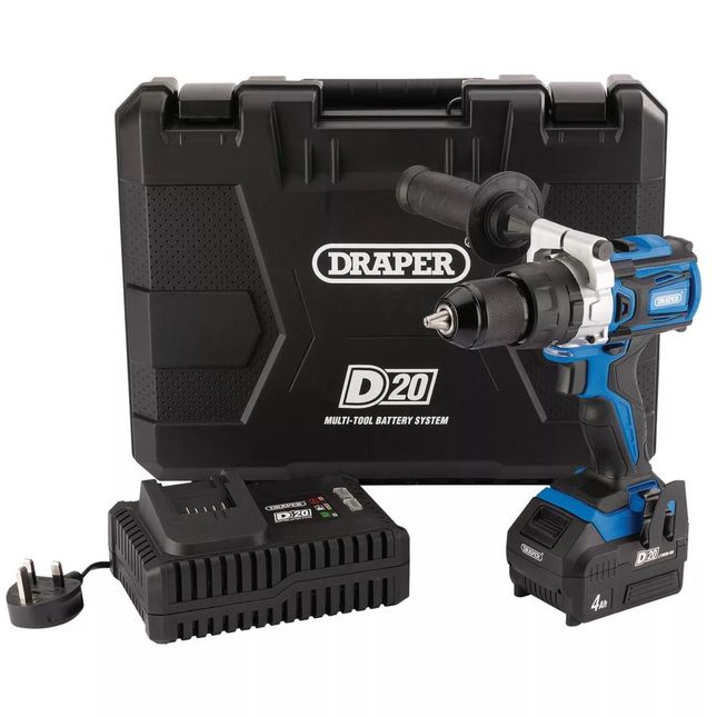 Image of Draper D20CD60 D20 20v Cordless Brushless Combi Drill 1 x 4ah Li-ion Battery Charger Case