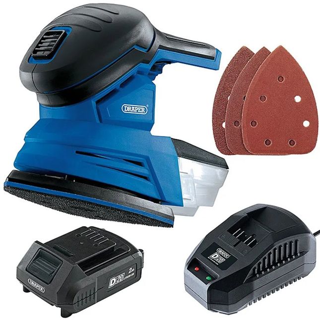 Draper D20 20v Tri-base -detail- Sander With 2ah Battery And Charger