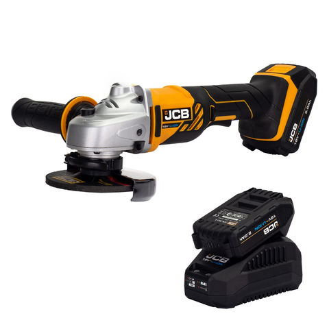 Image of JCB 18V Tools JCB 18AG-2-V2 18V Angle Grinder with 2x 2.0Ah Lithium-ion battery and 2.4A charger