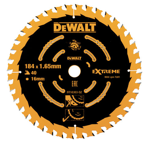 Image of DeWalt DeWalt DT10303-QZ Extreme 2nd Fix Circular Saw Blade 184mm 16mm Bore 40T
