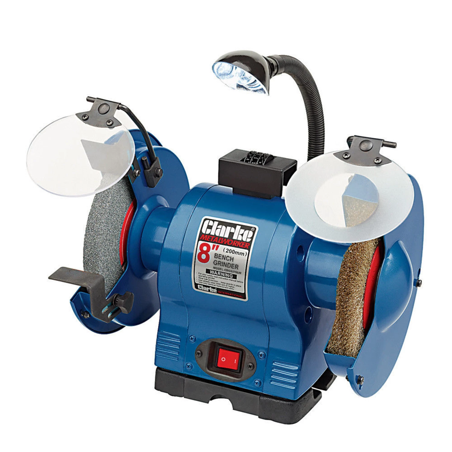 Clarke CBG8370LW 8” Bench Grinder with Lamp & Wire Wheel - Machine