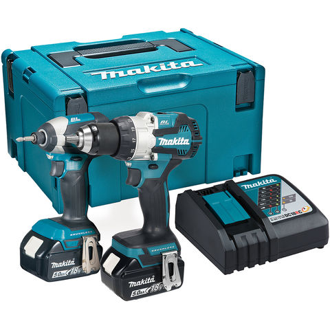 Image of Makita LXT Makita DLX2507TJ 18V LXT 2 Piece Brushless Combo Kit with 2 x 5Ah Batteries, Charger & MakPac Case