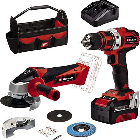 Image of Einhell Power X-Change Einhell Power X-Change TE-TK 18/2 Li Kit Cordless Angle Grinder and Drill Driver Kit with 4Ah Battery