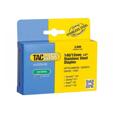 Image of Tacwise Tacwise 1220 12mm 140-Series Stainless Steel Staples pack of 2000