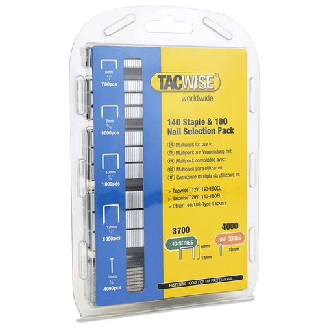 Tacwise 1627 Selection Pack of Type 140 / 6-12 mm & Type 180 / 10 mm Galvanised Staples and Nails, Pack of 7,700