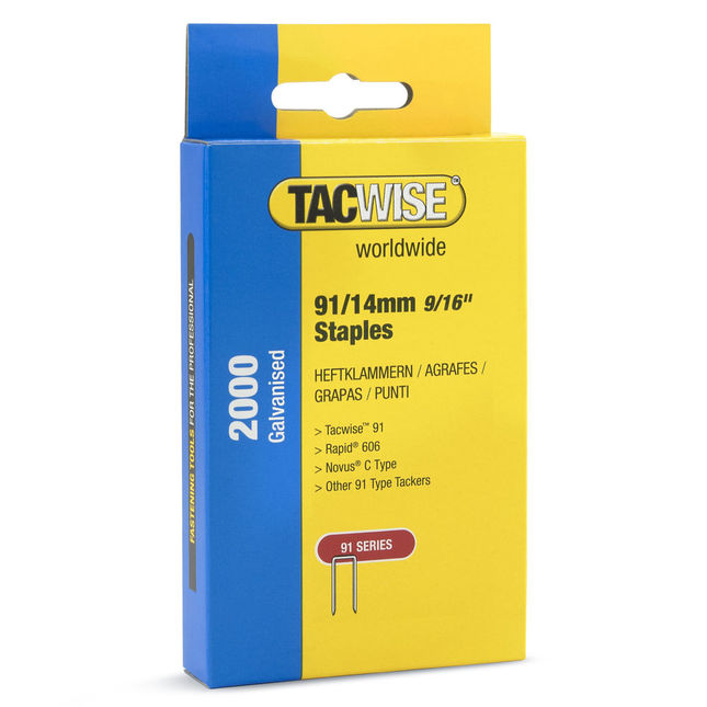 Tacwise 91 / 14 Mm Galvanised Narrow Crown Staples Pack Of 2000