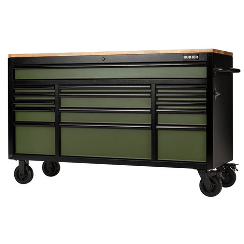 Draper BUNKER® Workbench Roller Tool Cabinet 15 Drawer 61" Green