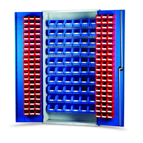Image of Barton Storage Barton Topstore 013074 Louvre Panel Cabinet (120 Red and 60 Blue Bins)