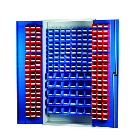 Image of Barton Storage Barton Topstore 013078 Louvre Panel Cabinet (120 Red and 110 Blue Bins)