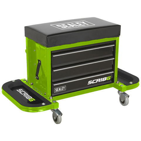 Image of Sealey Sealey SCR18G Mechanic's Utility Seat & Toolbox - Hi-Vis Green