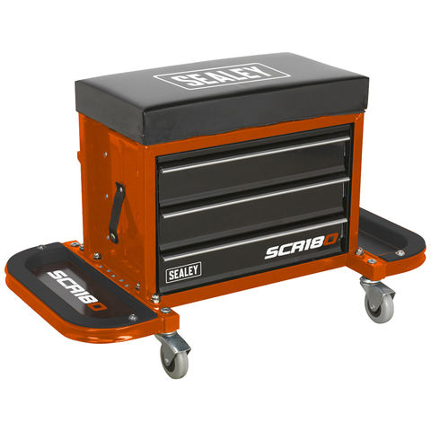 Image of Sealey Sealey SCR18O Mechanic's Utility Seat & Toolbox - Orange