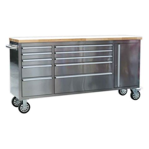 Photo of Sealey Sealey Ap7210ss Mobile 10 Drawer Stainless Steel Cabinet With Cupboard