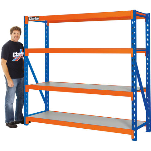 Clarke CS4700BO Industrial Shelving with 4 Laminate Board Shelves (Blue & Orange)