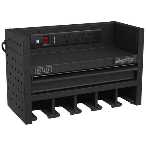 Sealey Sealey AP22SRBE Power Tool Storage Rack 560mm with Drawer & Power Strip