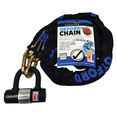 Oxford LK144 Chain10 Chain Lock & Mini Shackle 10mm x 1400mm